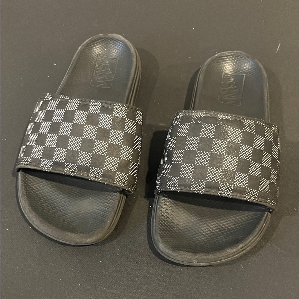 Vans Kids Black and White Checkered Slide Sandals